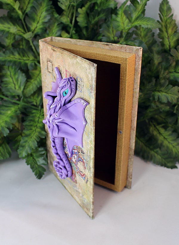 Polymer Clay Purple Dragon on Storage Book - 1-068