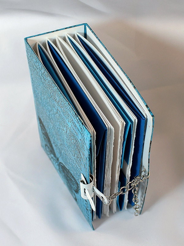 Handmade Blue Mixed Media Journal w/pocket - 4-012