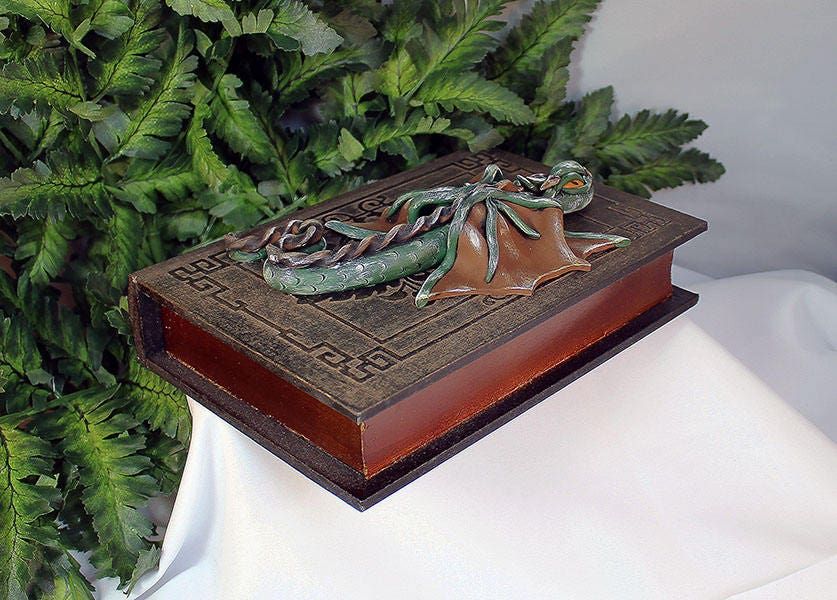 Polymer Clay Green and Brown Dragon Storage Book - 1-079