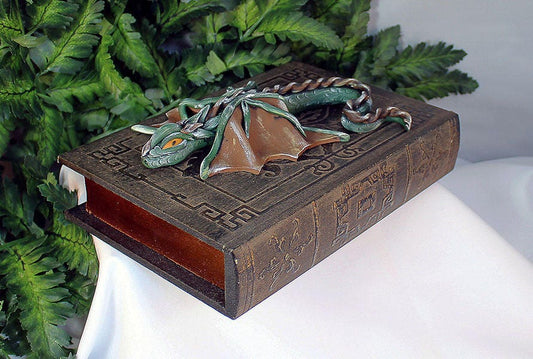 Polymer Clay Green and Brown Dragon Storage Book - 1-079