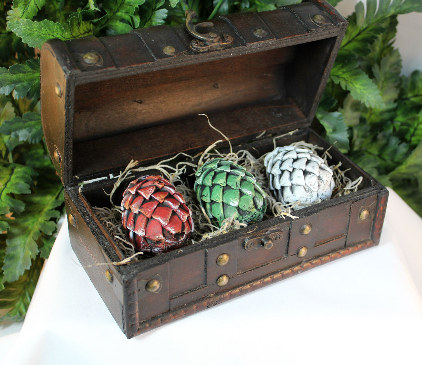Mini Polymer Clay Dragon Eggs in Brown Chest - 8-026