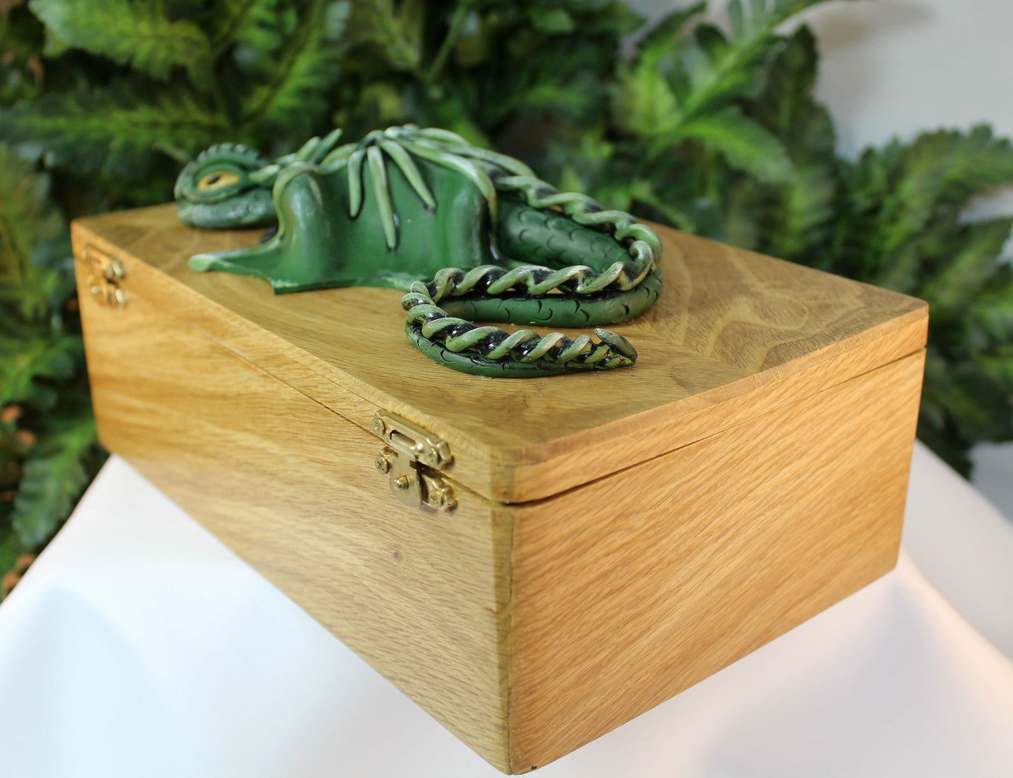 Polymer Clay Green Dragon on Natural Wood Box - 1-088