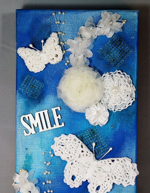 Handmade Mixed Media Canvas - Butterfly Blue - 11-001