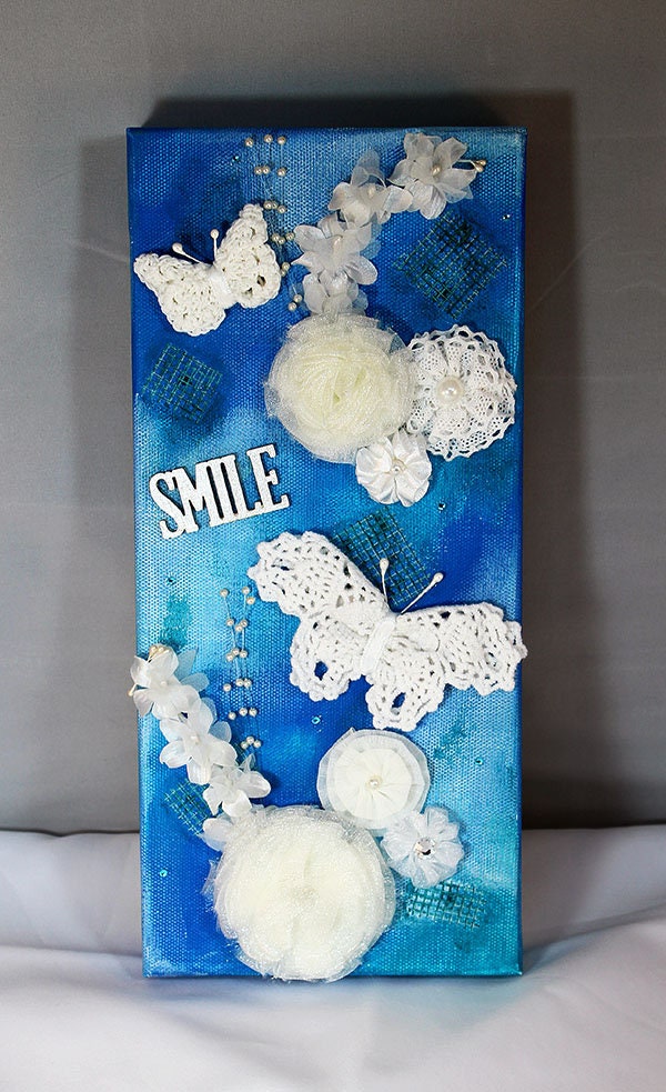 Handmade Mixed Media Canvas - Butterfly Blue - 11-001