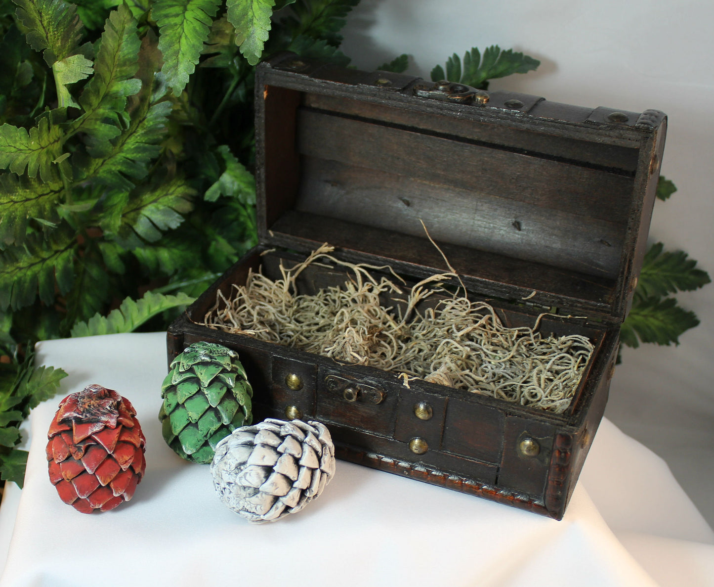 Mini Polymer Clay Dragon Eggs in Brown Chest - 8-026