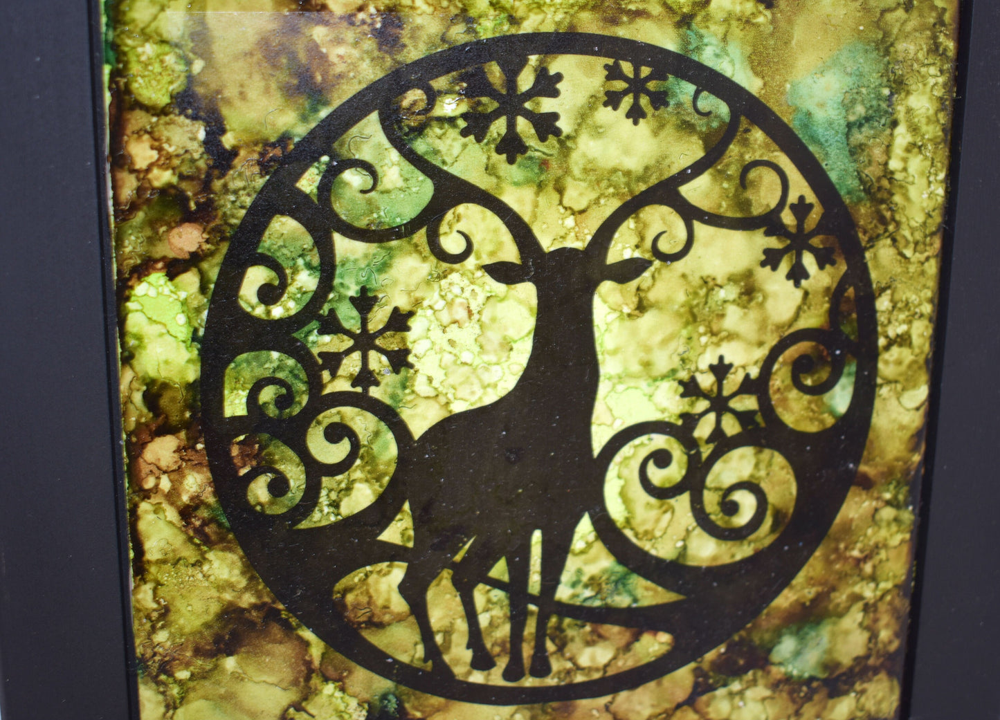 Fairy Silhouette Scene Alcohol Ink Ceramic Tile Art - 7-040
