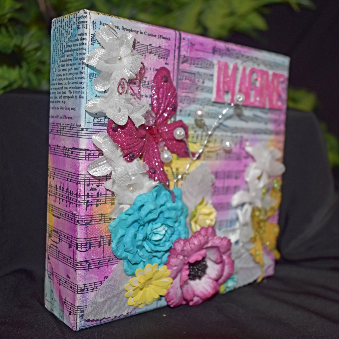 6 x 6 Handmade Mixed Media Flower Canvas - 11-005