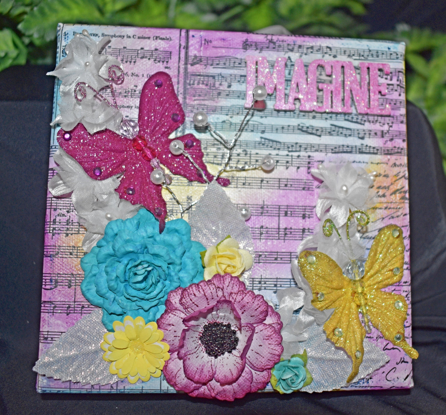 6 x 6 Handmade Mixed Media Flower Canvas - 11-005
