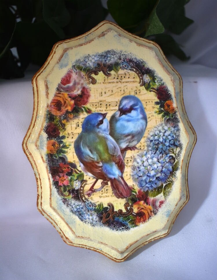 Birds and Light Blue Butterfly Decorative Plaque - 7-062