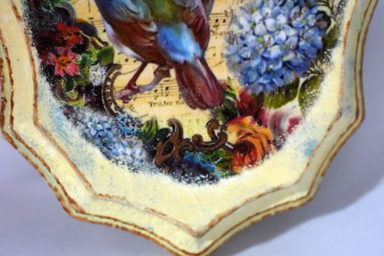 Birds and Light Blue Butterfly Decorative Plaque - 7-062