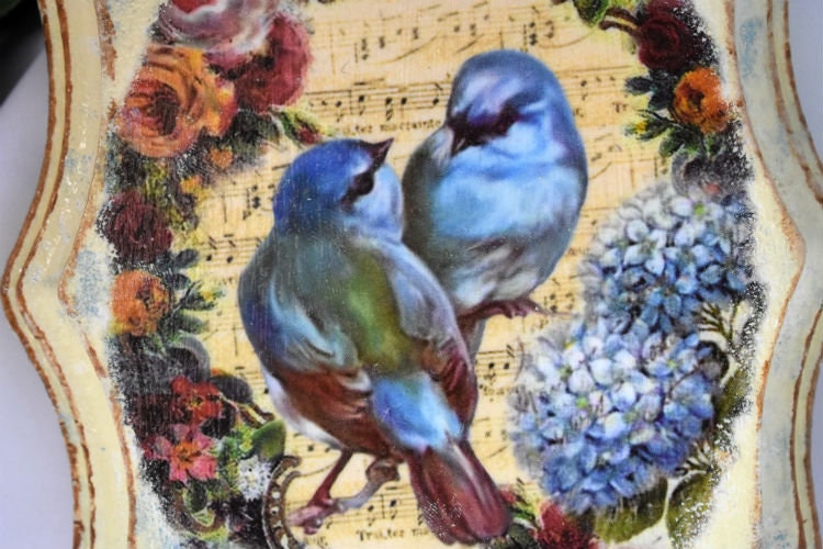 Birds and Light Blue Butterfly Decorative Plaque - 7-062