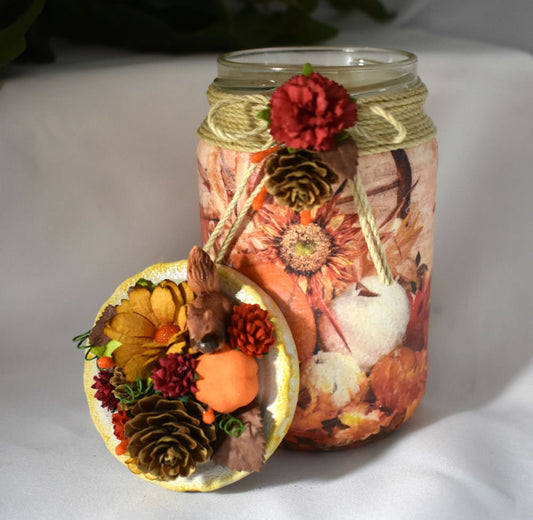 Autumn Decoupage Mixed Media Glass Jar - 7-063