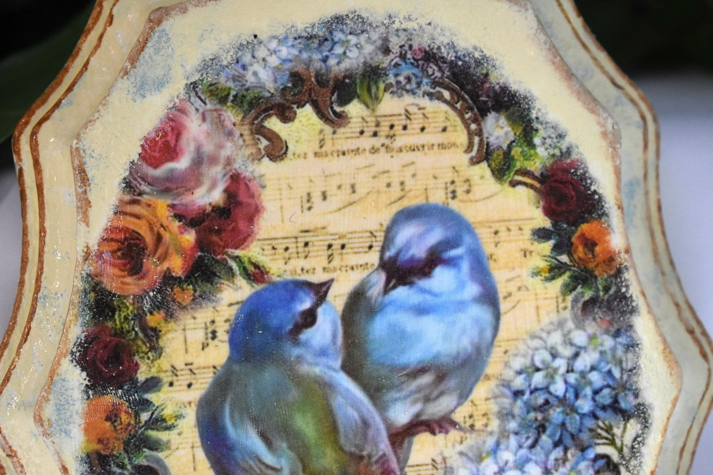 Birds and Light Blue Butterfly Decorative Plaque - 7-062