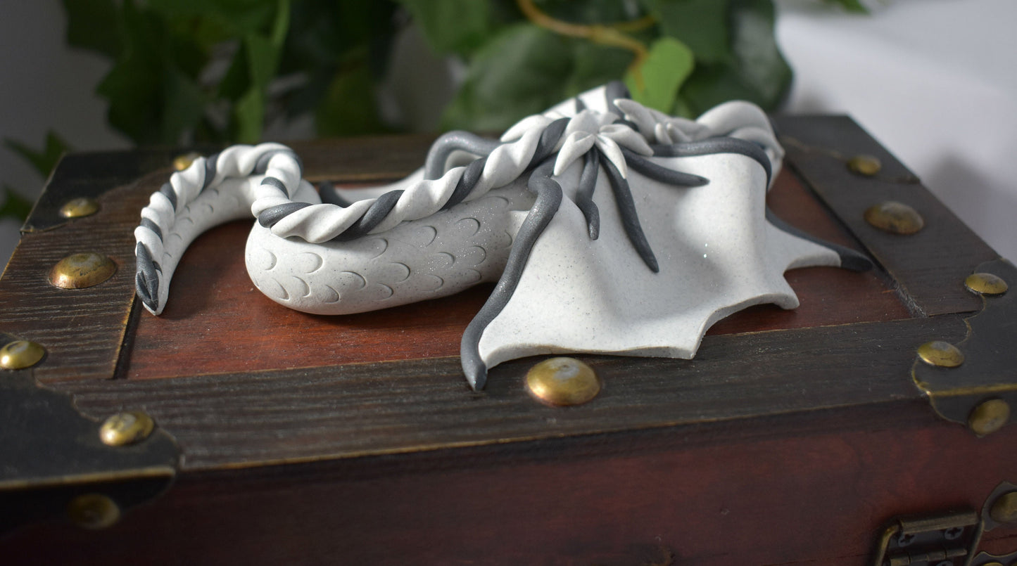 Polymer Clay White Sparkly Dragon on Chest - 1-107