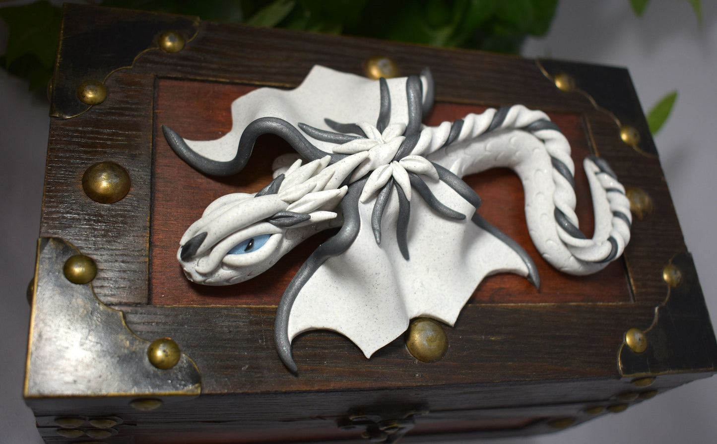 Polymer Clay White Sparkly Dragon on Chest - 1-107