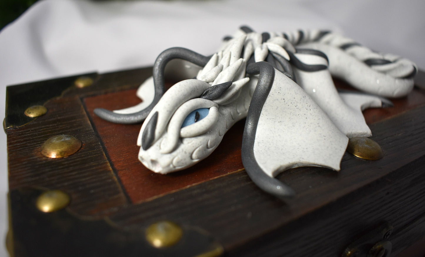 Polymer Clay White Sparkly Dragon on Chest - 1-107