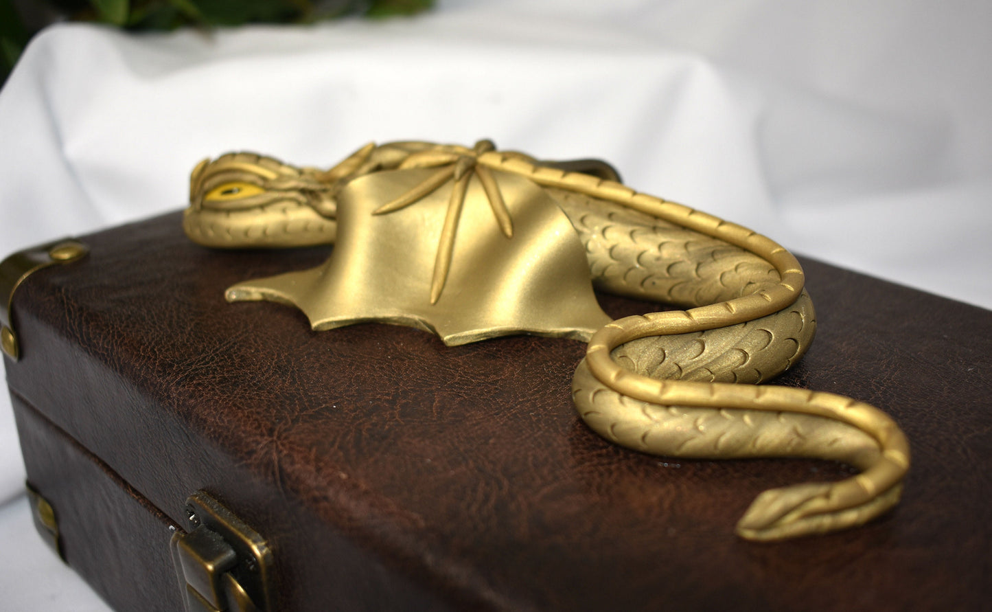 Polymer Clay Gold Dragon on Brown Chest - 1-113