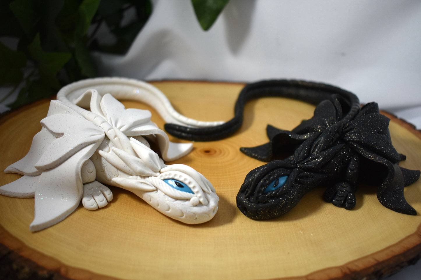 White and Black Clay Dragon Pair Wall Decor - 1-121