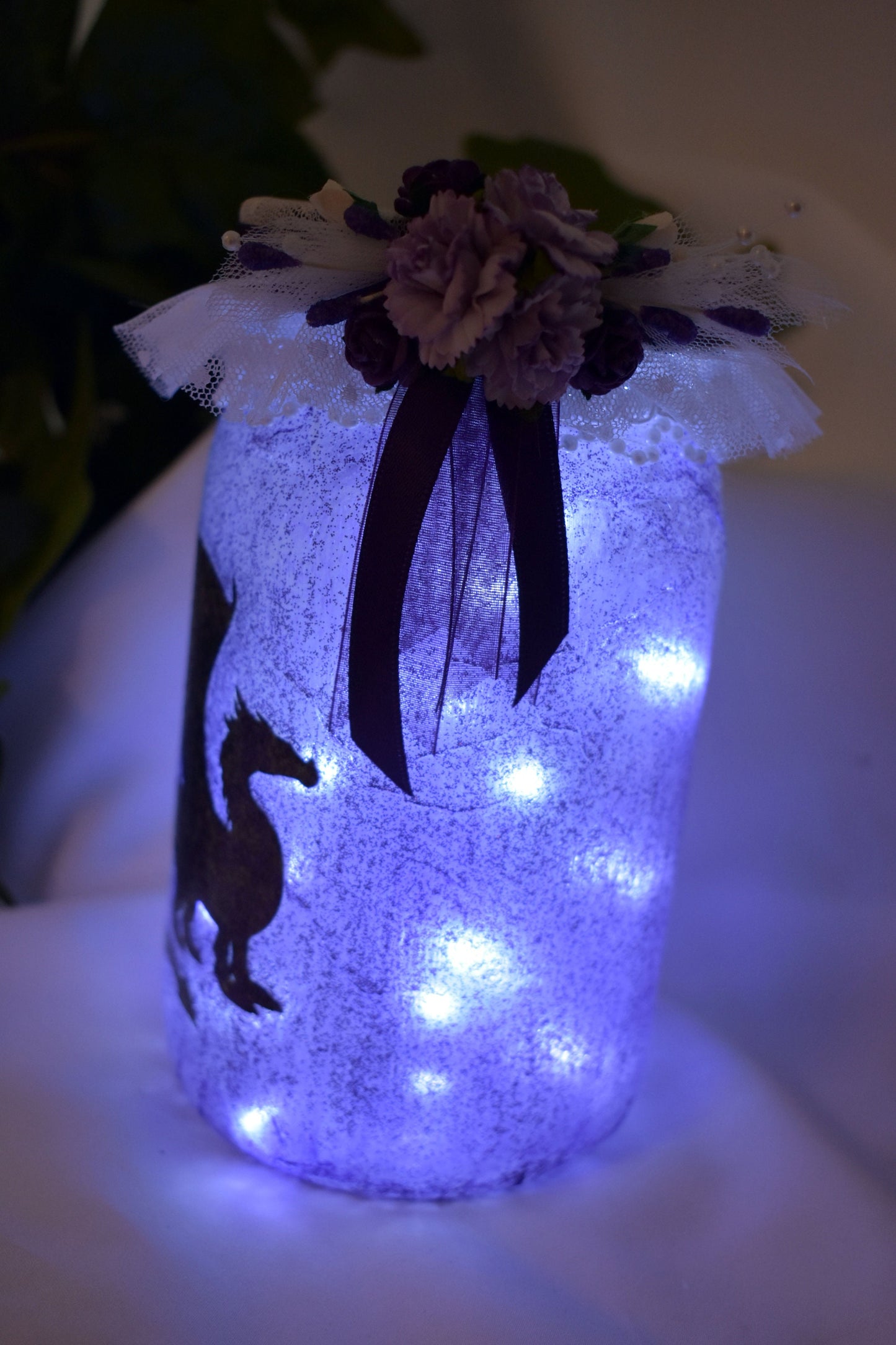 Lighted Purple Dragon Decoupage Mason Jar - 7-070