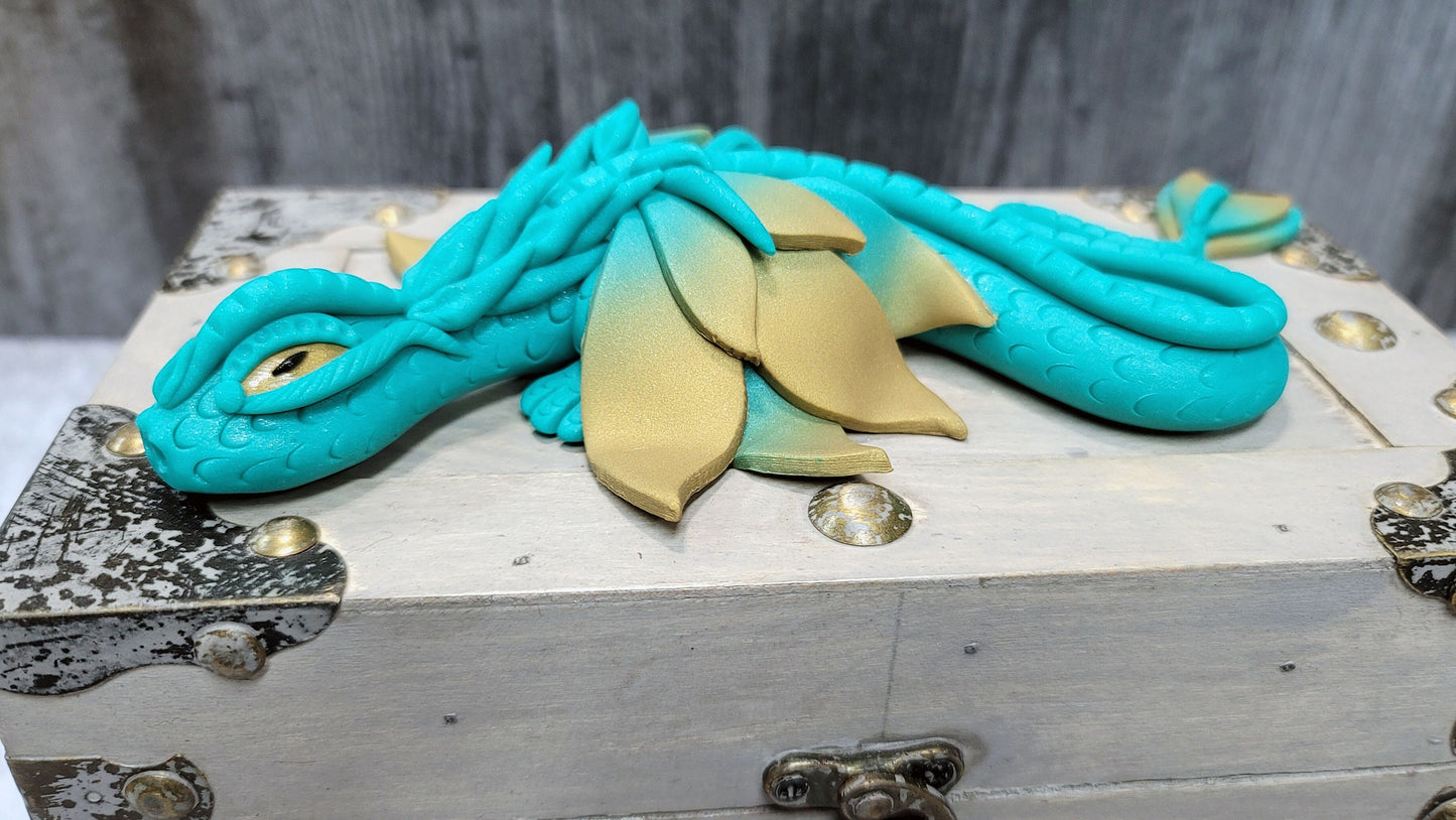 Polymer Clay Teal Dragon on Chest - 1-122