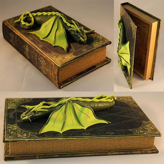Polymer Clay Green Dragon on Storage Book - 1-045