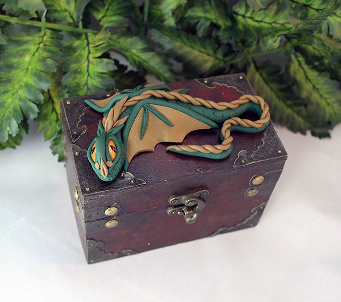 Polymer Clay Green and Brown Dragon Chest - 1-031