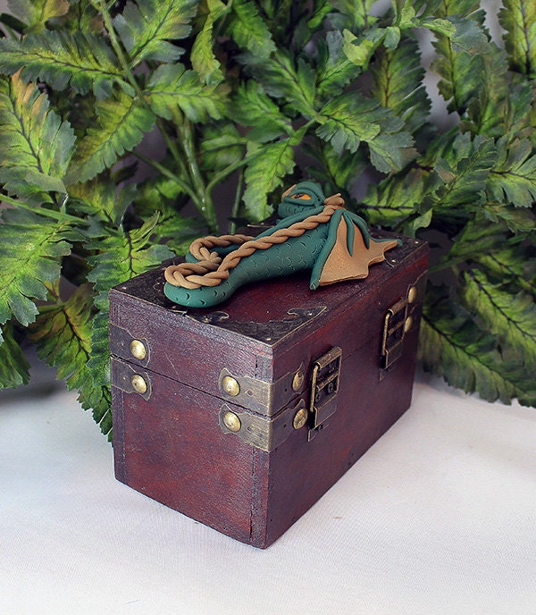 Polymer Clay Green and Brown Dragon Chest - 1-031