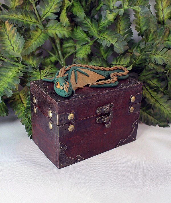 Polymer Clay Green and Brown Dragon Chest - 1-031