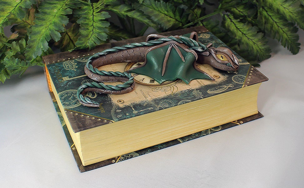 Polymer Clay Brown and Green Dragon Book - 1-063