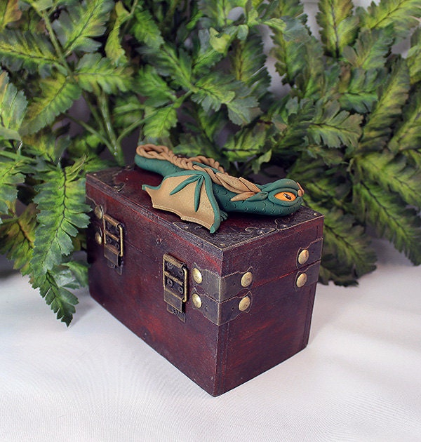 Polymer Clay Green and Brown Dragon Chest - 1-031