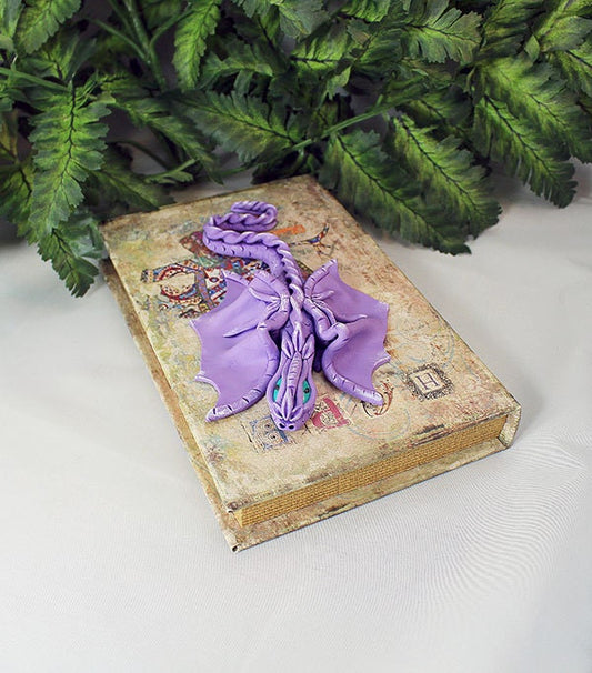 Polymer Clay Purple Dragon on Storage Book - 1-068