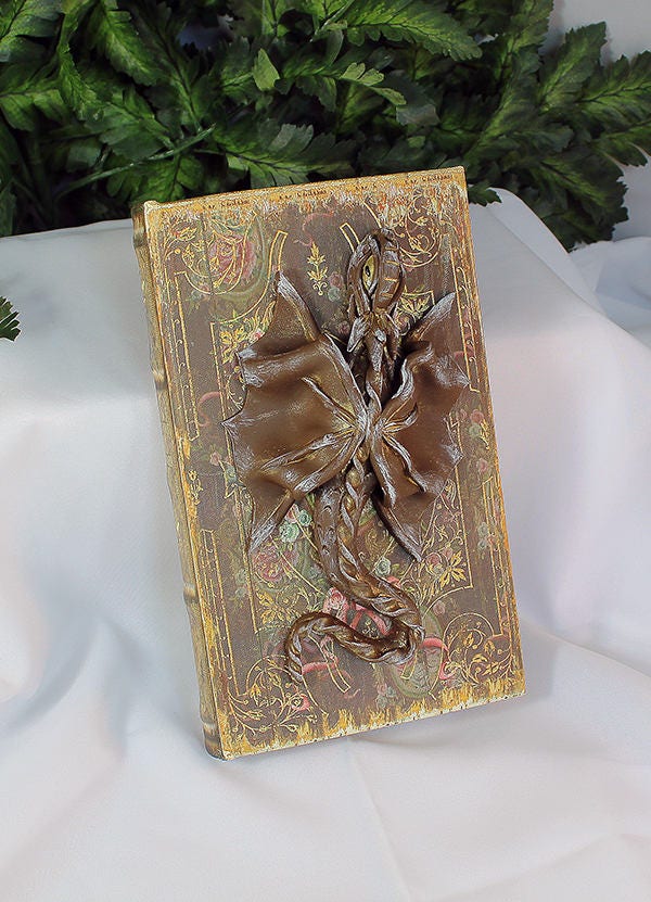 Polymer Clay Brown Dragon on Book - 1-073