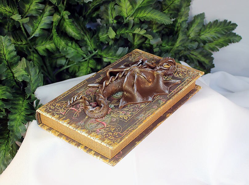 Polymer Clay Brown Dragon on Book - 1-073