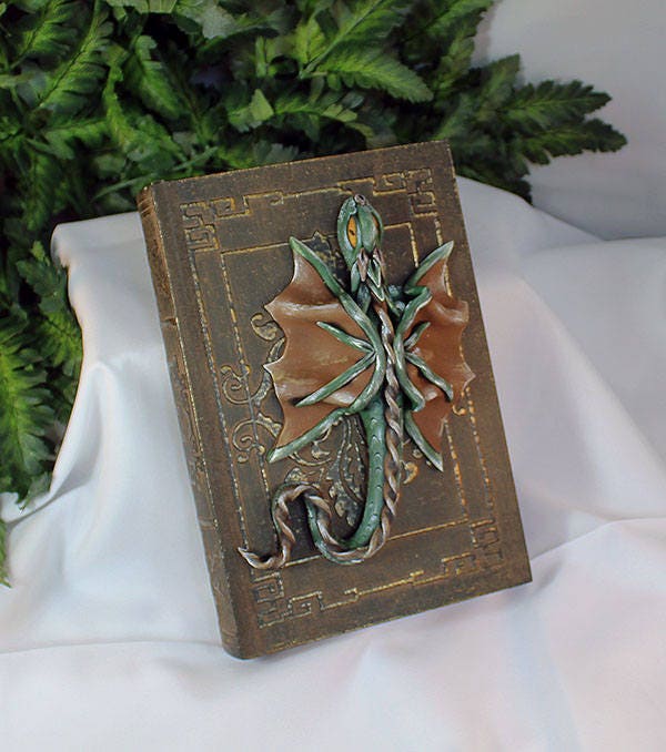 Polymer Clay Green and Brown Dragon Storage Book - 1-079