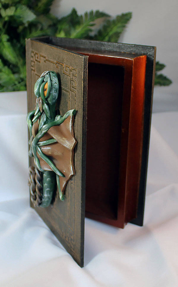 Polymer Clay Green and Brown Dragon Storage Book - 1-079