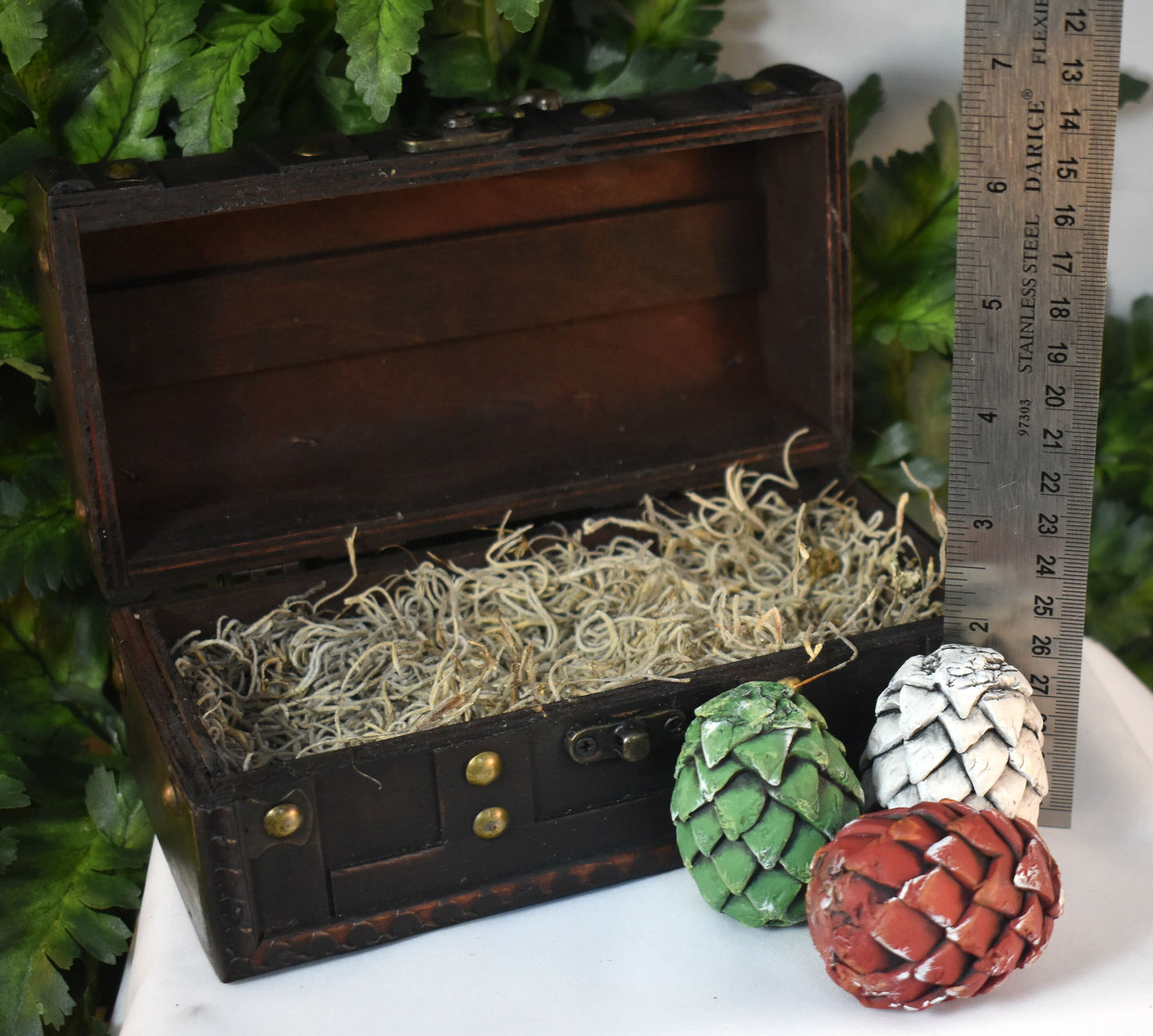 Mini Polymer Clay Dragon Eggs in Brown Chest - 8-031