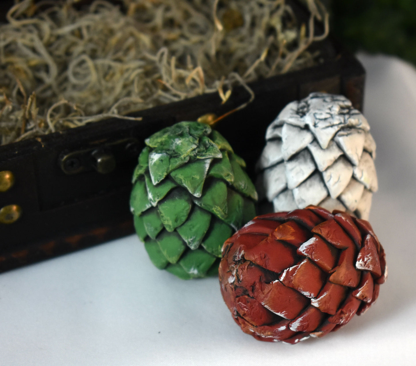 Mini Polymer Clay Dragon Eggs in Brown Chest - 8-031
