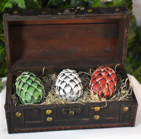 Mini Polymer Clay Dragon Eggs in Brown Chest - 8-031