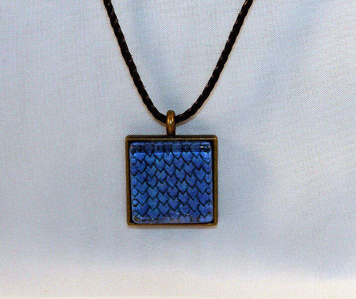 Blue Handcrafted Glass Dragon Scale Necklace - 13-005B