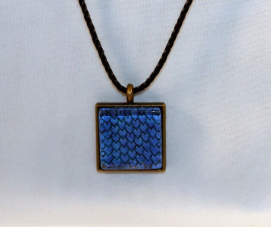 Blue Handcrafted Glass Dragon Scale Necklace - 13-005B