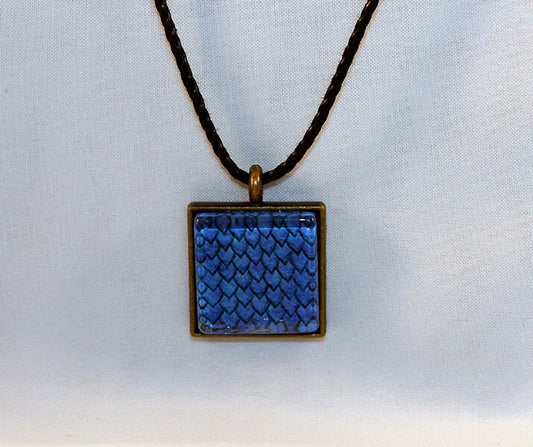 Blue Handcrafted Glass Dragon Scale Necklace - 13-005B