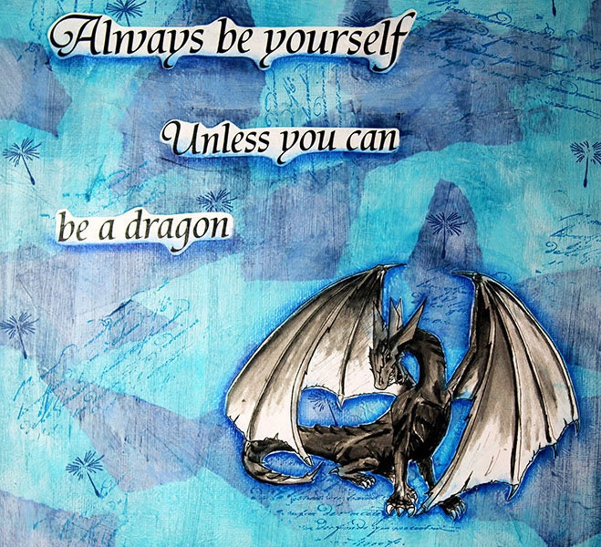 Handmade Mixed Media Canvas - Be A Dragon Painting - 10-017