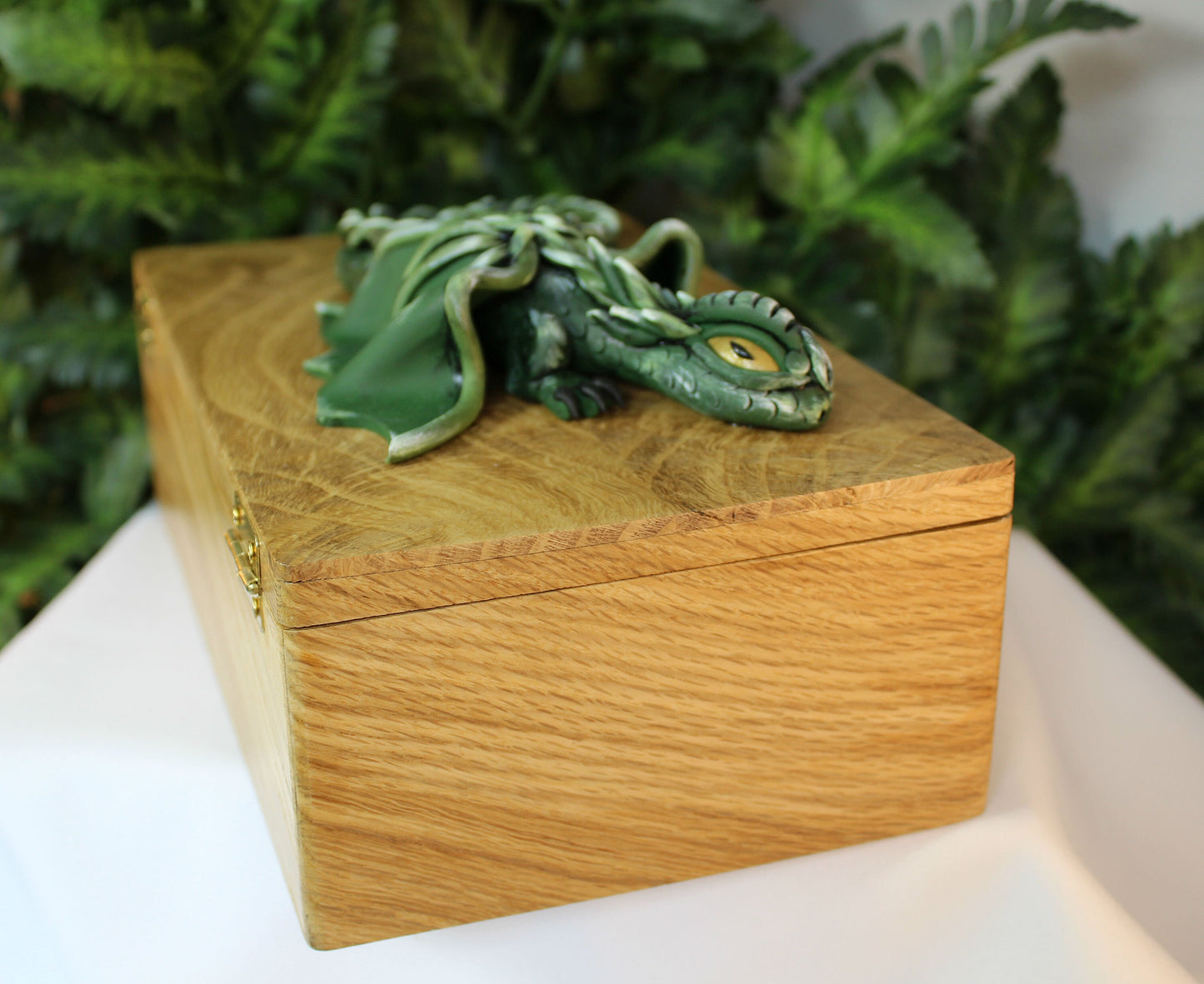 Polymer Clay Green Dragon on Natural Wood Box - 1-088