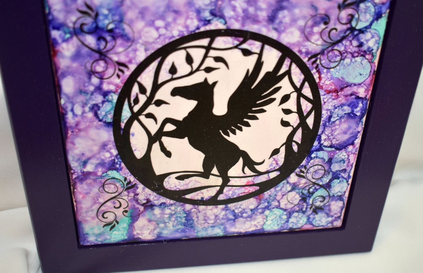 Fairy Silhouette Alcohol Ink Ceramic Tile Art - 7-037