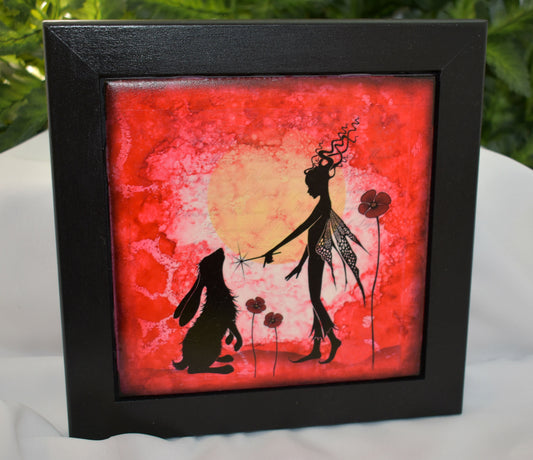 Fairy Silhouette Alcohol Ink Ceramic Tile Art - 7-038