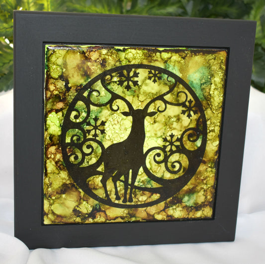 Fairy Silhouette Scene Alcohol Ink Ceramic Tile Art - 7-040