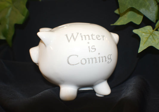 White Ceramic Piggy Bank - Winter is Coming - 9-010D