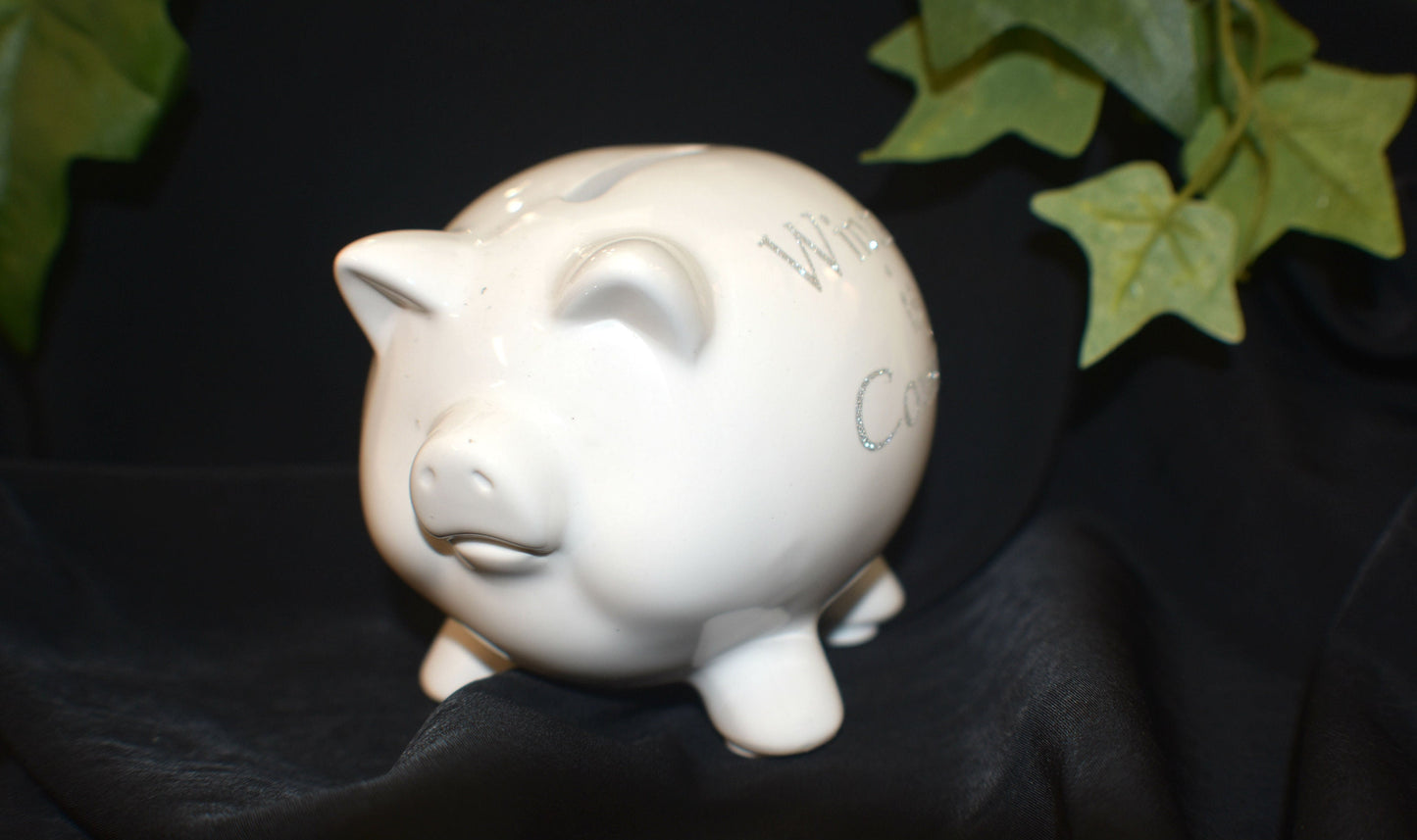 White Ceramic Piggy Bank - Winter is Coming - 9-010D