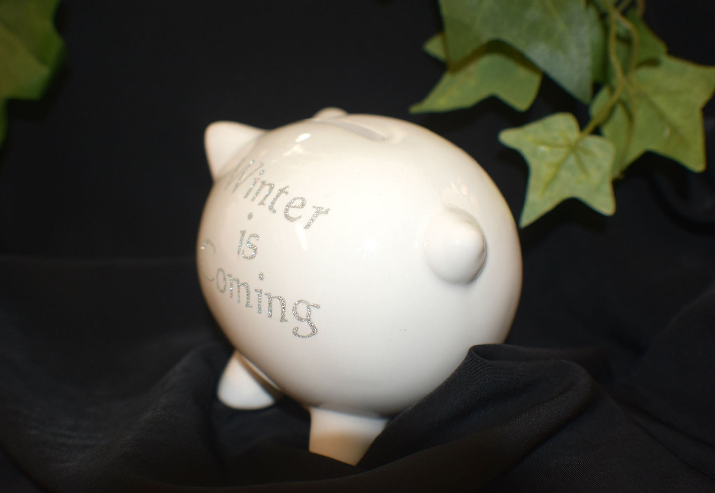 White Ceramic Piggy Bank - Winter is Coming - 9-010D