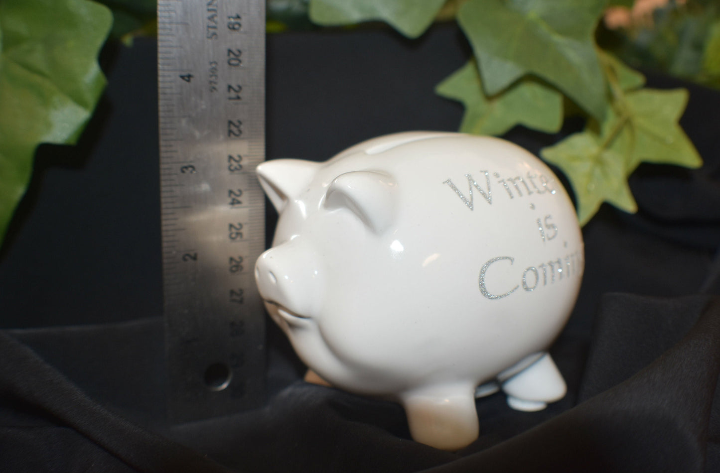 White Ceramic Piggy Bank - Winter is Coming - 9-010D